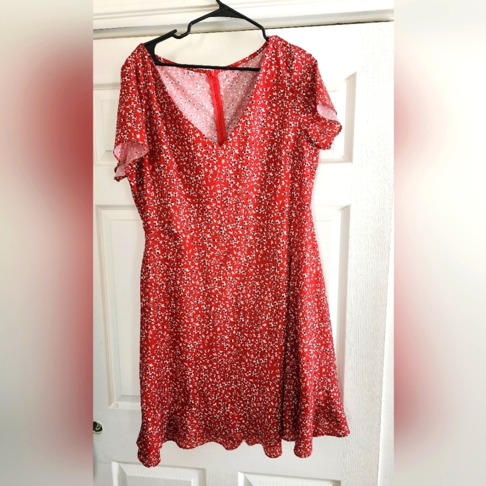 Vintage red floral dress, size 1XL